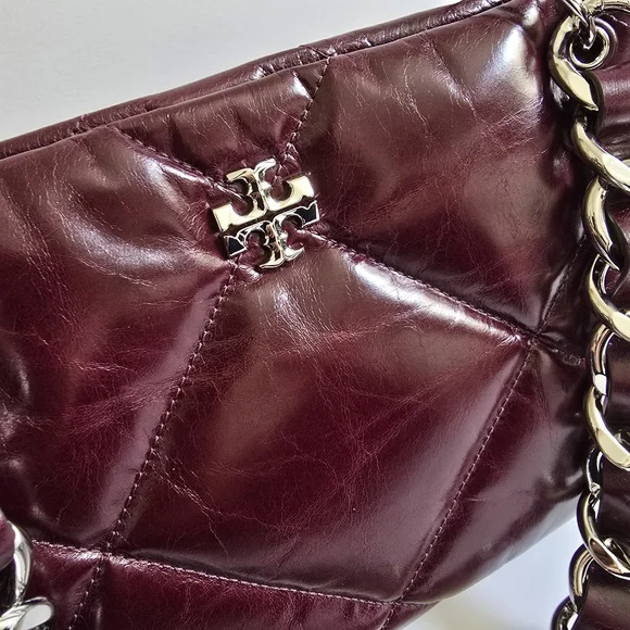 Tory Burch Small Kira Diamond Quilt Distressed Leather Crossbody Bag DarkCarmine - Picture 4 of 8